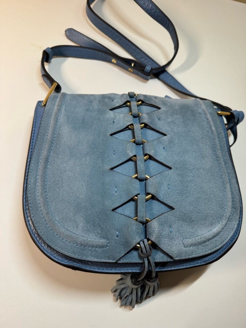 Vince Camuto Ancel Flap Crossbody Suede and Leather - Blue Haven - Picture 6 of 13